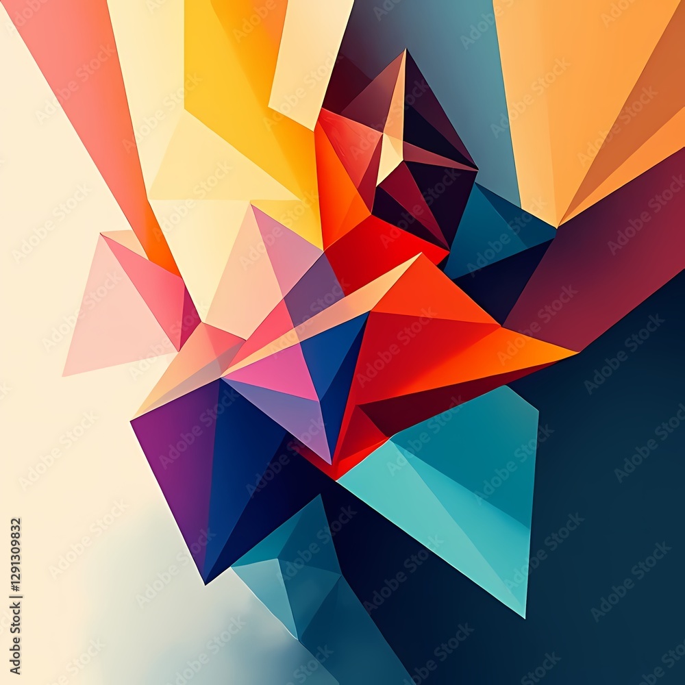 Arrangement of Angular Colorful Facets Creating a Futuristic Low-Poly Sculpture Conjunto de facetas angulares y coloridas que crean una escultura futurista de baja poli Arrangement of Angular Colorful Facets Creating a Futuristic Low-Poly Sculpture Conjunto de facetas angulares y coloridas que crean una escultura futurista de baja poli