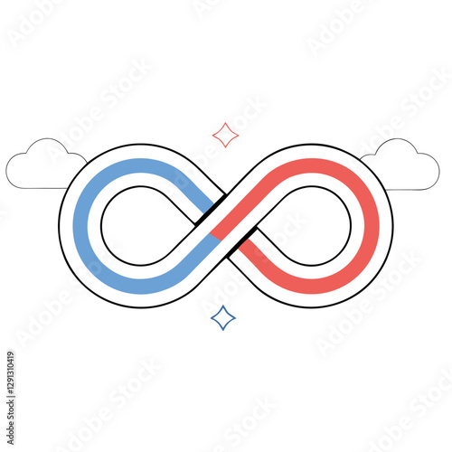 Endless Loop Vector: Red & Blue Minimalist Infinity Symbol.