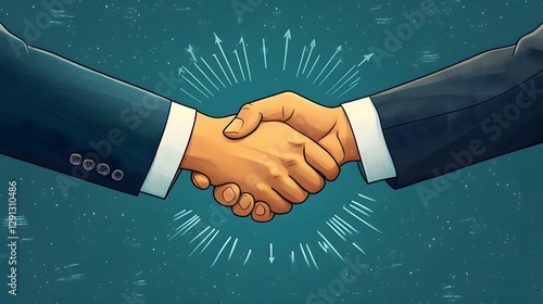 Business growth deal, handshake between professionals with a dynamic upward movement background, clean vector photo