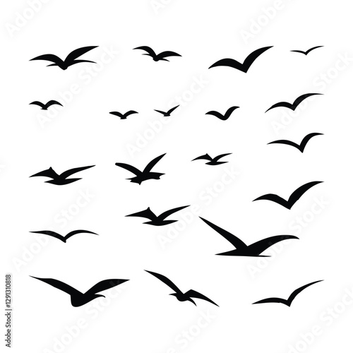 Set of vector bats, Set of birds icons, vector set of bat icons, set of birds