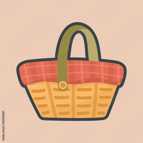 picnic bucket with outline flat vector design.