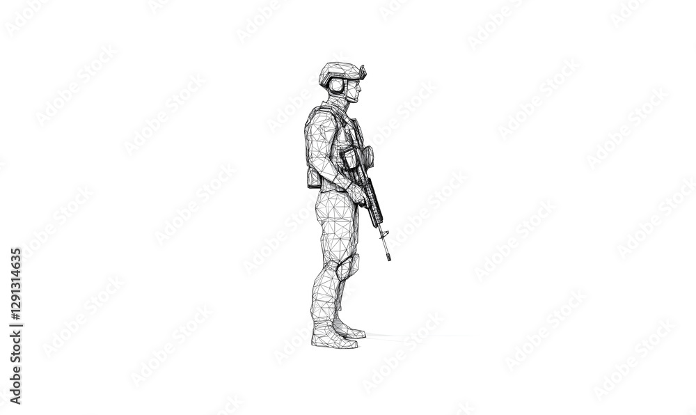 Fototapeta premium Futuristic low poly soldier head background with innovative digital geometry
