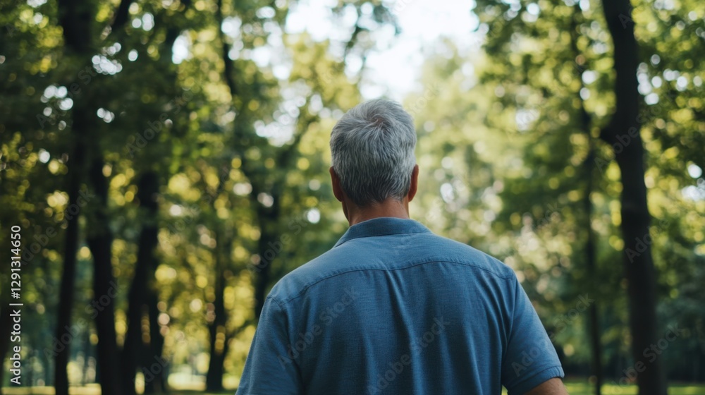 Hypertension patient enjoying a walk in a scenic park surrounded by trees. Featuring outdoor exercise and relaxation Hypertension patient enjoying a walk in a scenic park surrounded by trees. Featuring outdoor exercise and relaxation