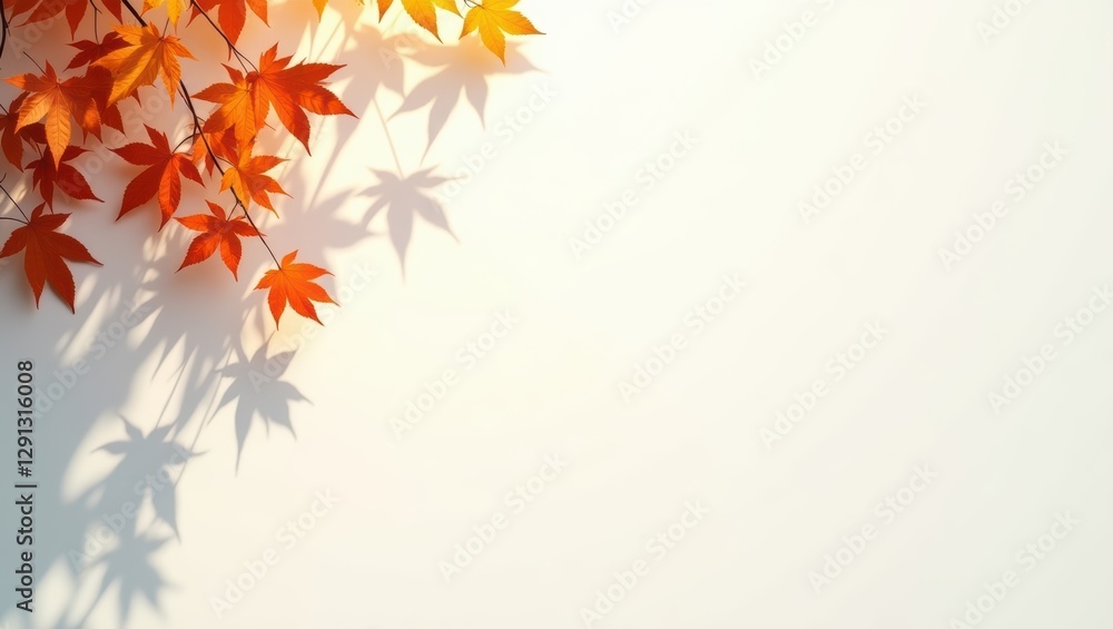 Autumn maple leaves with sunlight and soft shadows on a warm minimal background Autumn maple leaves with sunlight and soft shadows on a warm minimal background