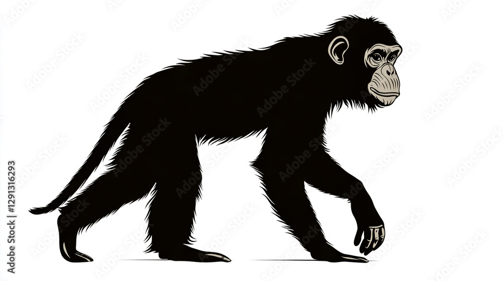 Silhouette of a manky walking, vector illustration with white background. Silhouette of a manky walking, vector illustration with white background.