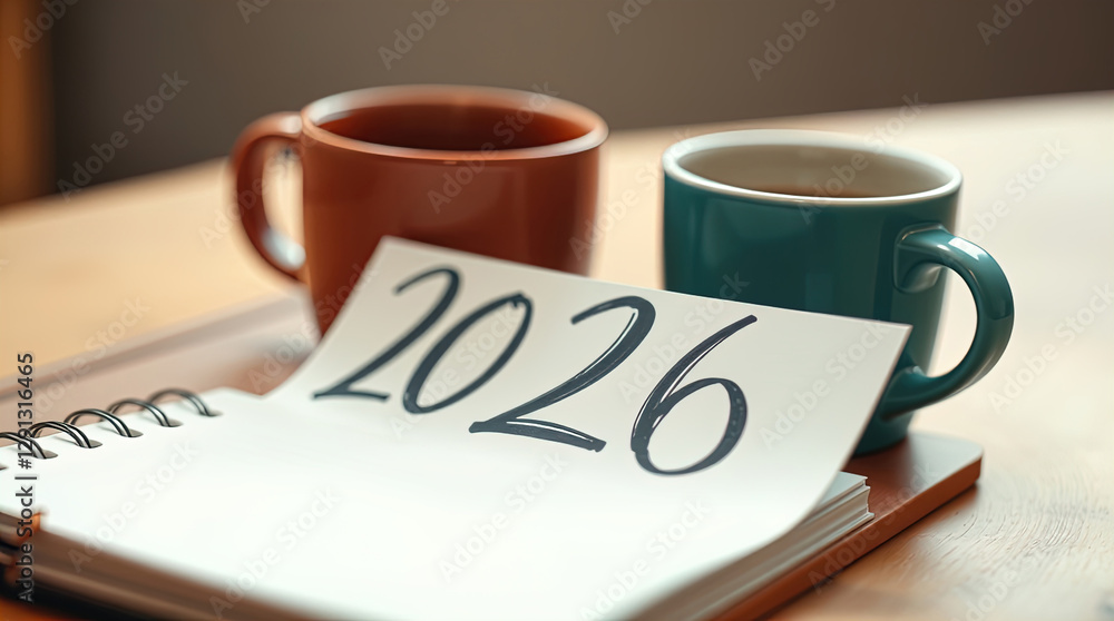 Notebook with text 2026 and Happy New Year, cup of coffee on table. New Year 2026 template, copy space
Notebook with text 2026 and Happy New Year, cup of coffee on table. New Year 2026 template, copy space