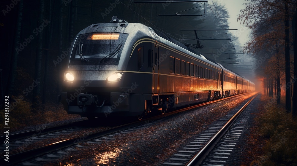 Naklejka premium A photo of a modern electric train on an open railway.