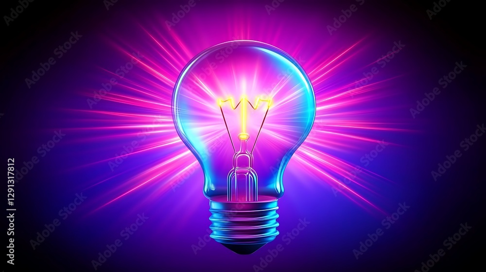Glowing bulb, vibrant rays, dark background, idea concept Glowing bulb, vibrant rays, dark background, idea concept