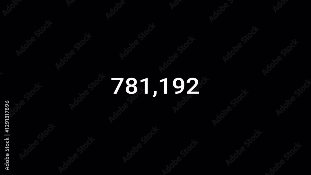 number counter animation from zero to one million on a transparent background, one million Animated counting Numbers from 0 to 1,000,000 with alpha channel for likes, views, amount concepts in 4k.