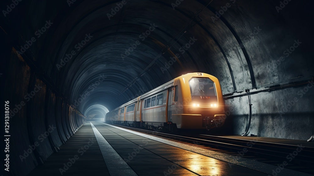 Fototapeta premium A photo of a modern metro train entering a tunnel.