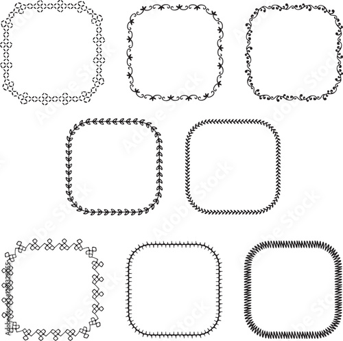 hand drawn black embroidery stitch vector square frames