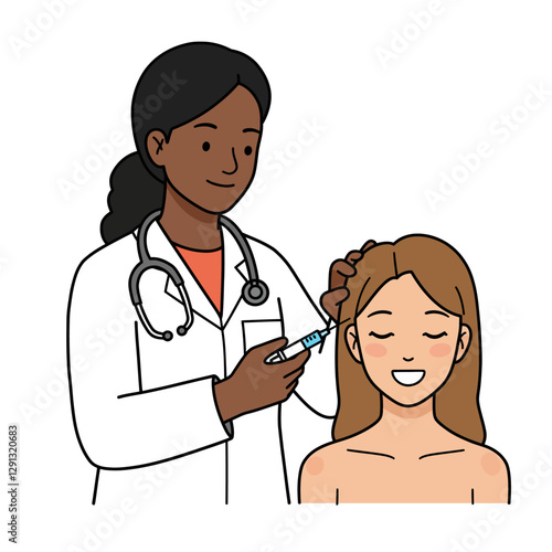 Health Check: A medical professional administering treatment to a patient, highlighting the process with care and expertise. A reassuring scene conveying trust, health, and wellness.