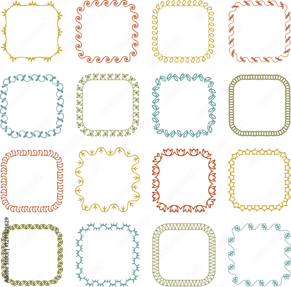 Hand drawn embroidery stitch square shape frames Hand drawn embroidery stitch square shape frames