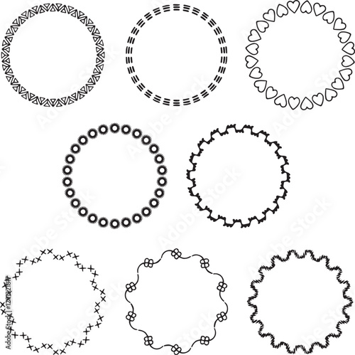 hand drawn embroidery stitch vector black circle frames