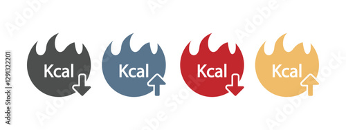 Energy fat burn kcal fire icon set isolated on white
