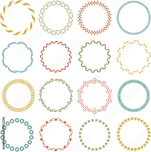 hand drawn embroidery stitch vintage vector circle frames