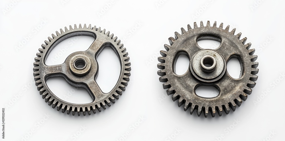 Two Metal Gears on White Background Two Metal Gears on White Background