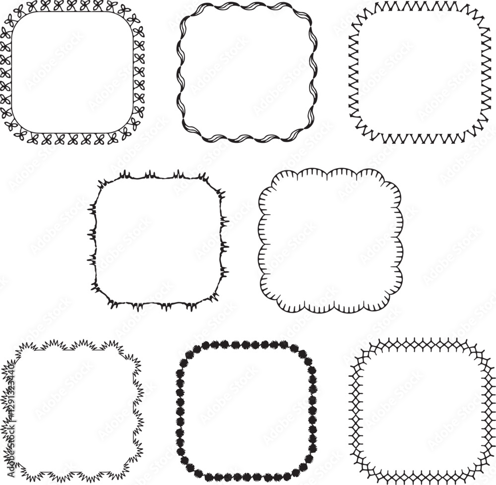 hand drawn embroidery stitched black vector square frames hand drawn embroidery stitched black vector square frames
