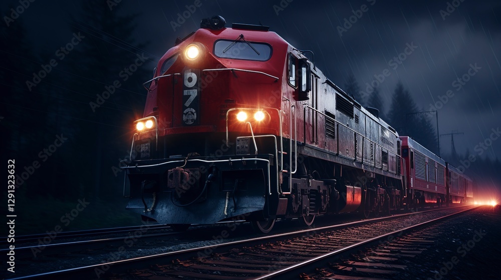 Obraz premium A photo of a train with sleek LED headlights glowing.