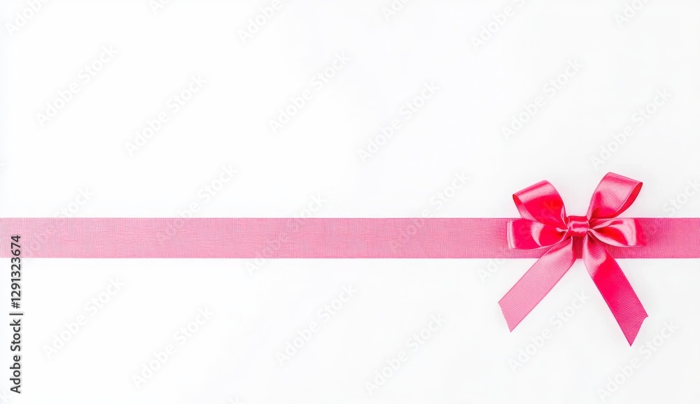Elegant White Background with Pink Ribbon and Bow for Gift Presentation Elegant White Background with Pink Ribbon and Bow for Gift Presentation