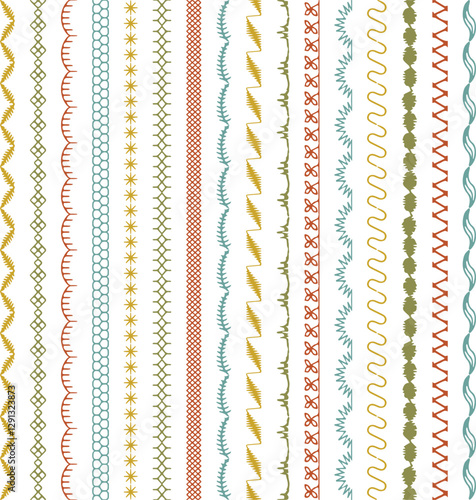 hand drawn embroidery stitched vector border patterns