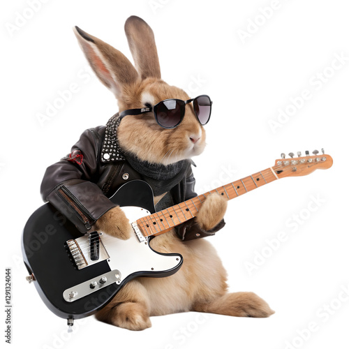 Cool Rock Star Rabbit Playing Guitar