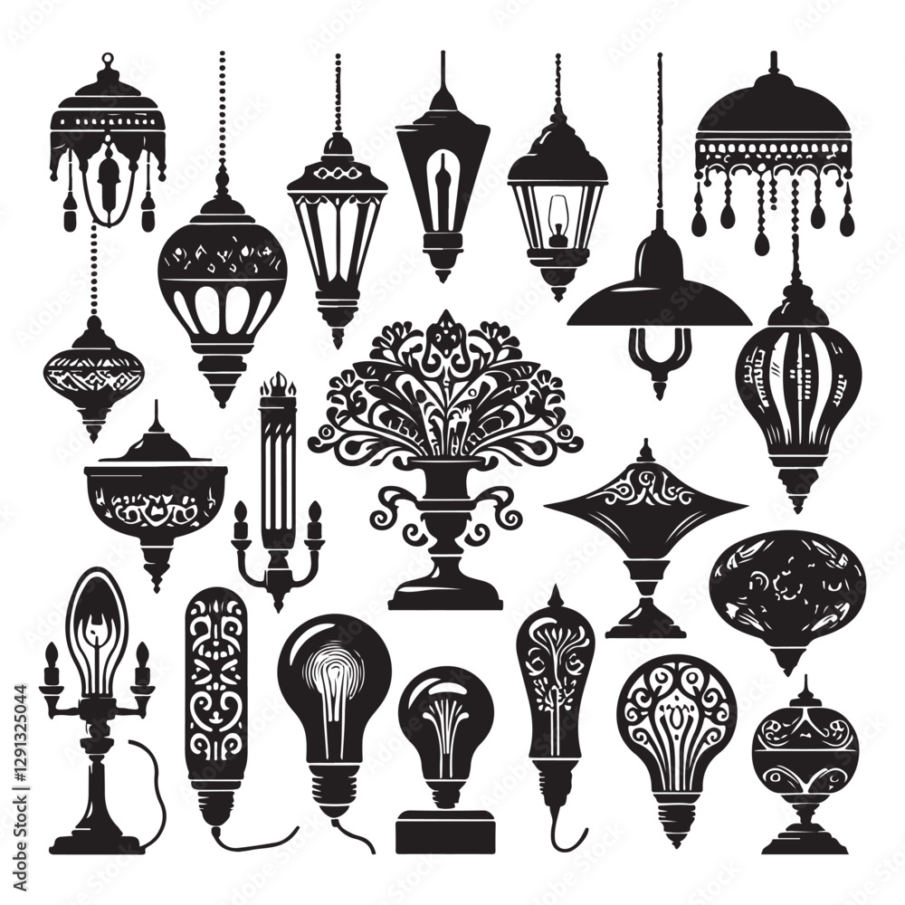 a set of electric lamps sillhoutte on a white background 10 eps a set of electric lamps sillhoutte on a white background 10 eps