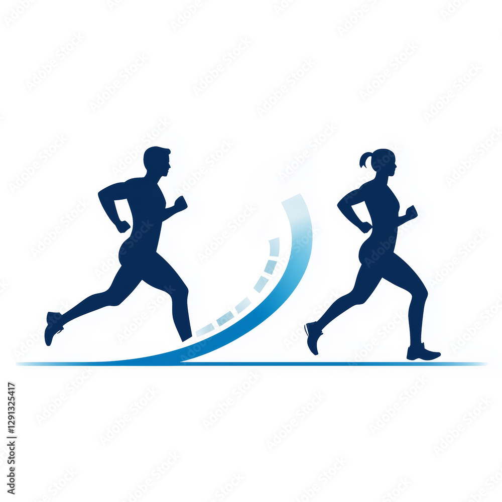 Obraz premium Dynamic fitness logo showcasing running figures in motion during sports