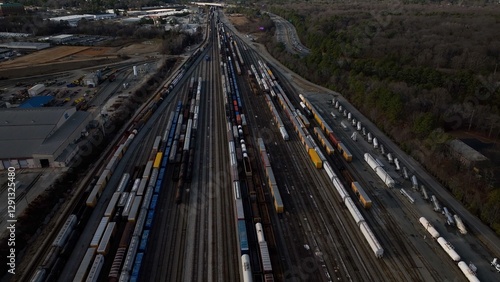 Trail railroad yard with parked train cars in Richmond, VA CSX rail
