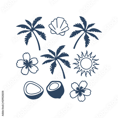 Beach Vibes Doodle Collection – Summer Elements in Vector Silhouette Style