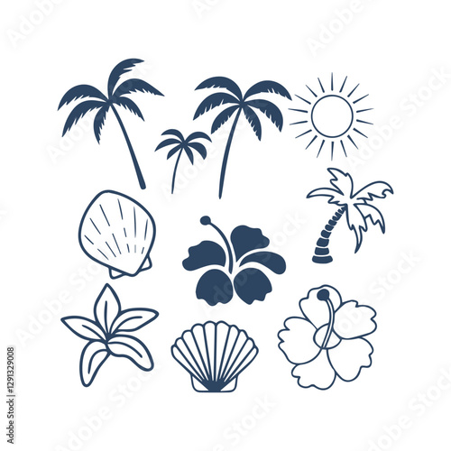 Beach Vibes Doodle Collection – Summer Elements in Vector Silhouette Style
