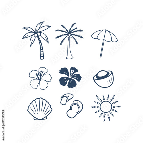 Beach Vibes Doodle Collection – Summer Elements in Vector Silhouette Style