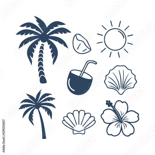 Beach Vibes Doodle Collection – Summer Elements in Vector Silhouette Style