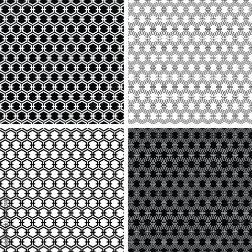 black white seamless geometric vector pattern with hexagons