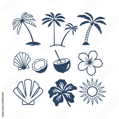 Beach Vibes Doodle Collection – Summer Elements in Vector Silhouette Style