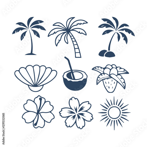 Beach Day Doodle Collection Summer-Themed Vector Clipart Silhouettes