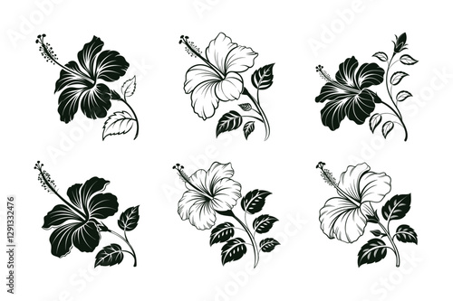 Hibiscus (Hibiscus rosa-sinensis) silhouette vector illustration