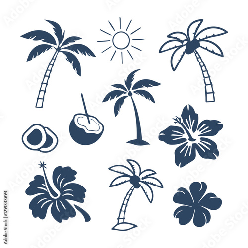 Beach Day Doodle Collection Summer-Themed Vector Clipart Silhouettes
