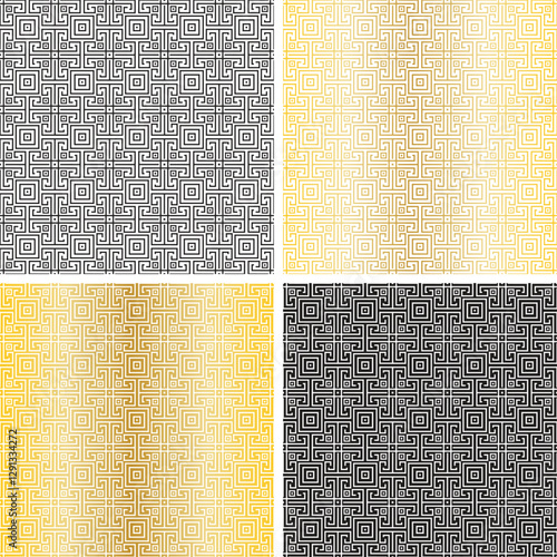 gold black white seamless fretwork patterns