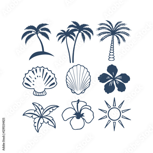 Beach Day Doodle Collection Summer-Themed Vector Clipart Silhouettes