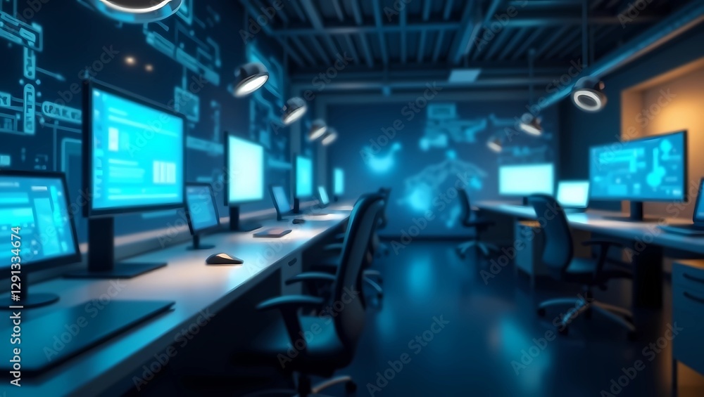 A room filled with multiple computers and monitors, showcasing a tech-savvy workspace A room filled with multiple computers and monitors, showcasing a tech-savvy workspace