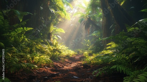 Sunlit Jungle Path, Lush Foliage, Mystery, Adventure Game Background