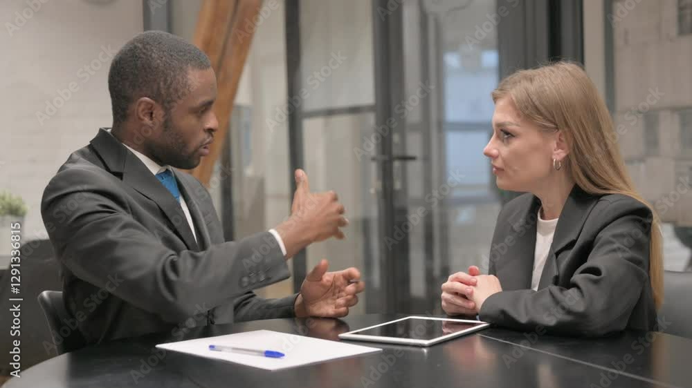 Business People Talking with Each Other at Work Business People Talking with Each Other at Work