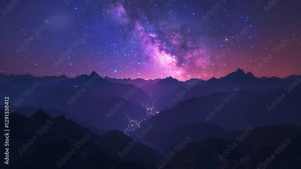 Naklejka premium Beautiful Blue Skies with Nature, Bright Moon ,Cloud ,Beach scenery, Tree, night -Anime concept Background