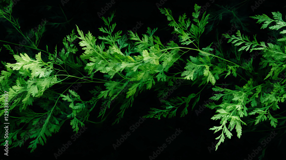 Tranquil background with floating light green fern leaves for nature design Tranquil background with floating light green fern leaves for nature design