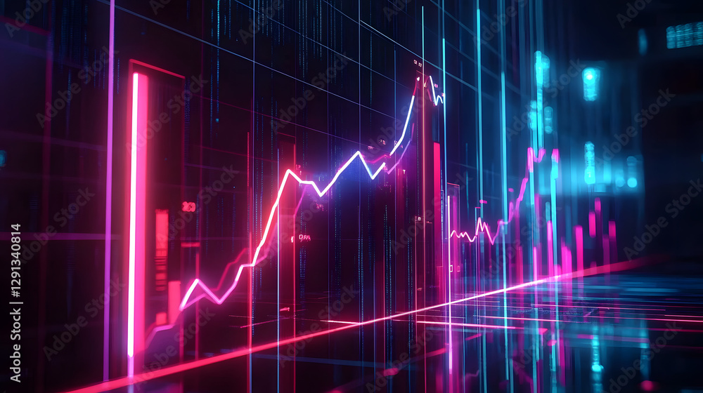 Futuristic Business Growth Chart with Light Effects Futuristic Business Growth Chart with Light Effects