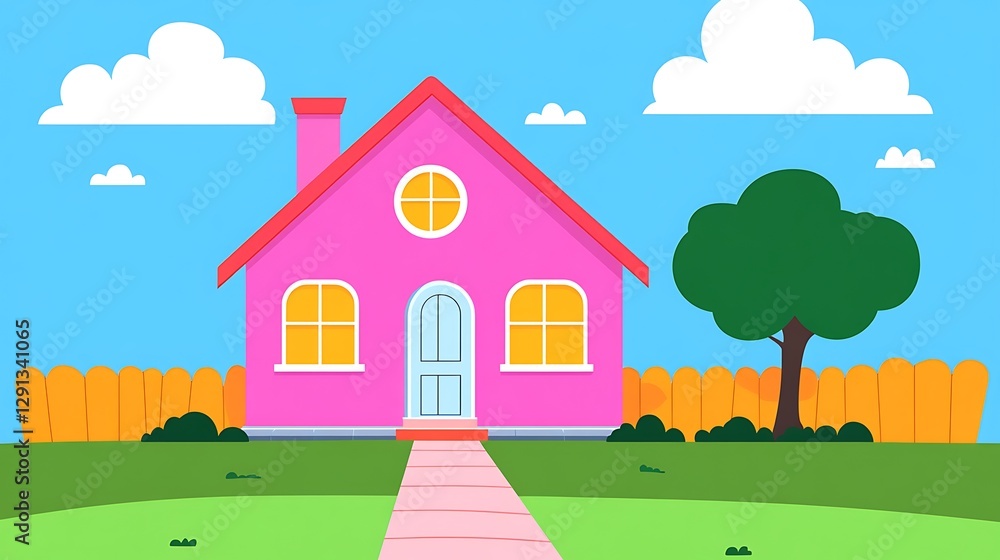 Cute pink house illustration. Home sweet home concept. Cute pink house illustration. Home sweet home concept.