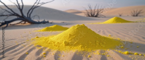 Bright Yellow Sulfur Powder in a Desert Landscape. photo