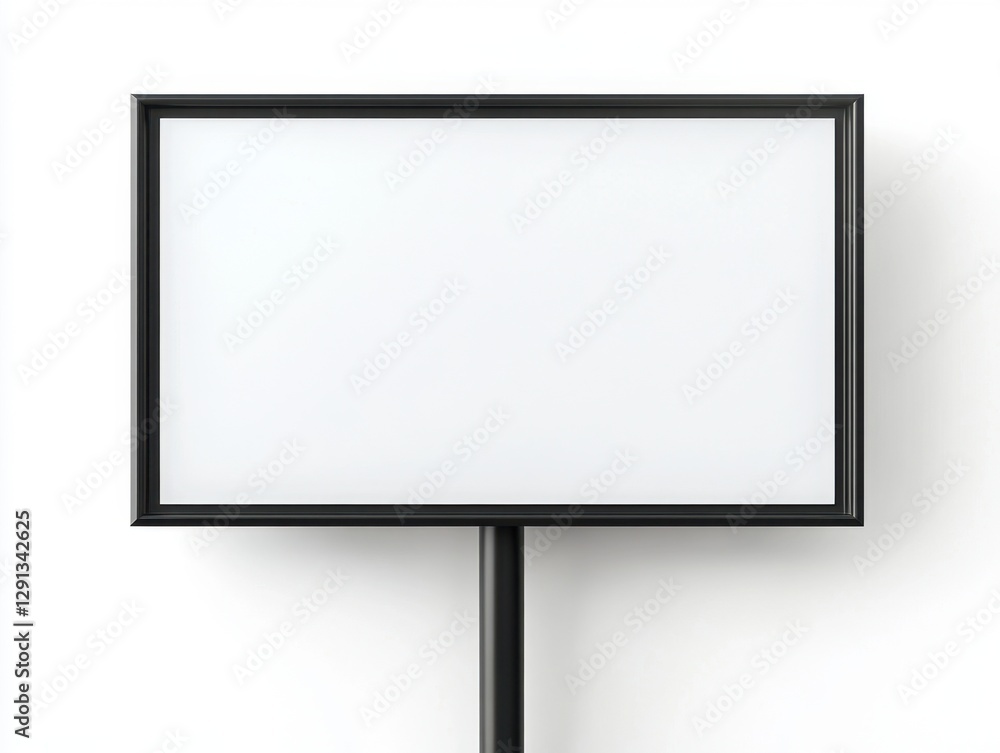 A blank billboard stood tall on a pole against a bright white background ready for advertisement A blank billboard stood tall on a pole against a bright white background ready for advertisement