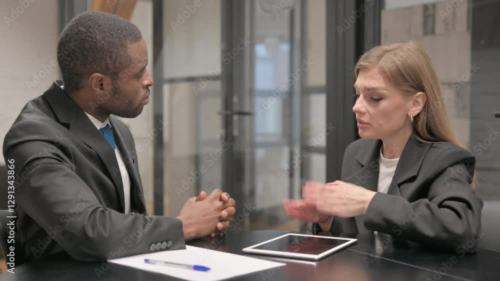 Businesswoman Talking with African Businessman at Work Businesswoman Talking with African Businessman at Work